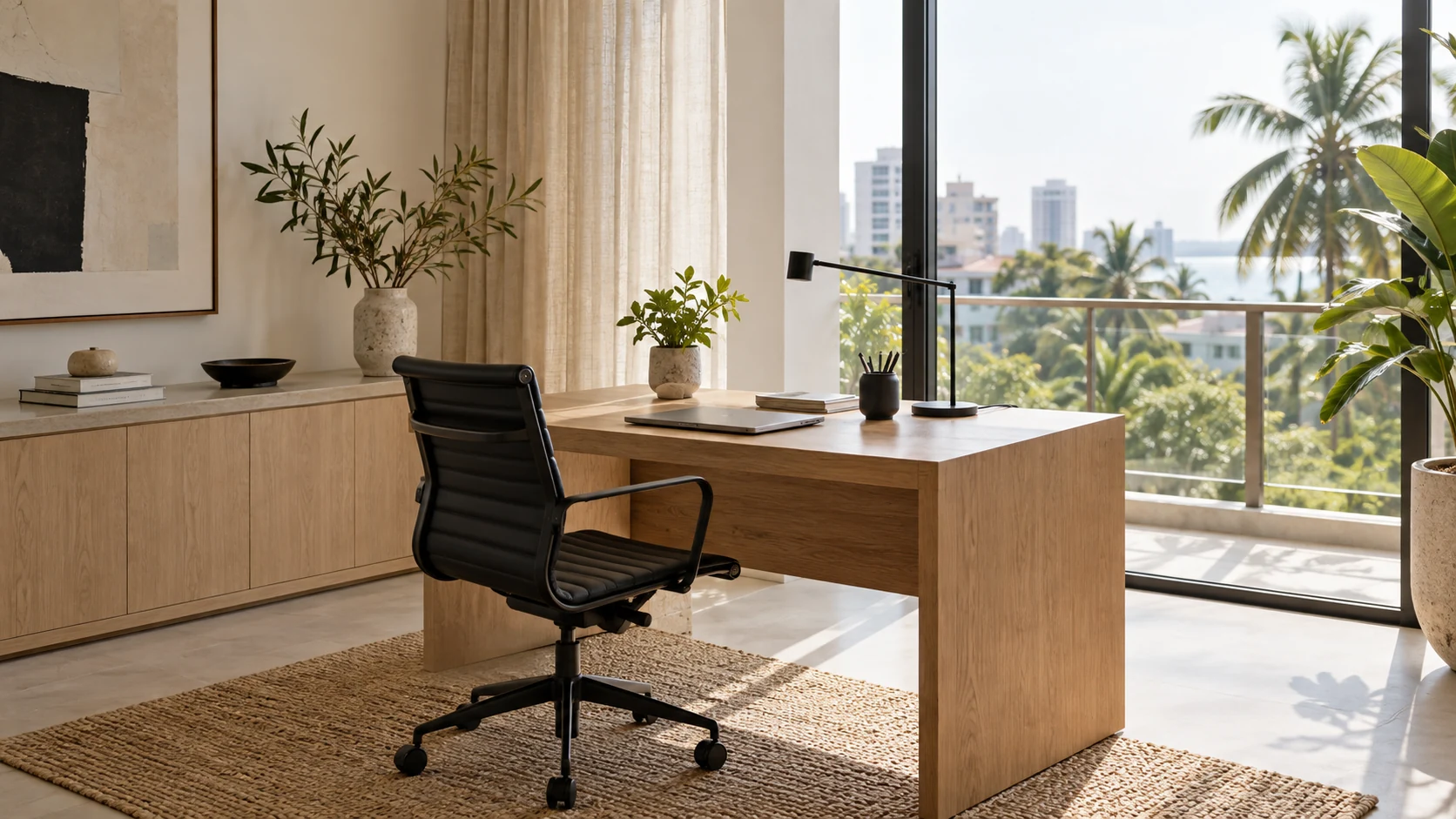 Apartment workspace with neatly organised files