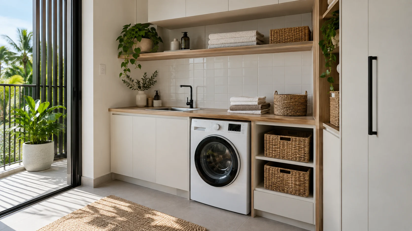 Tidy apartment utility area with laundry facilities