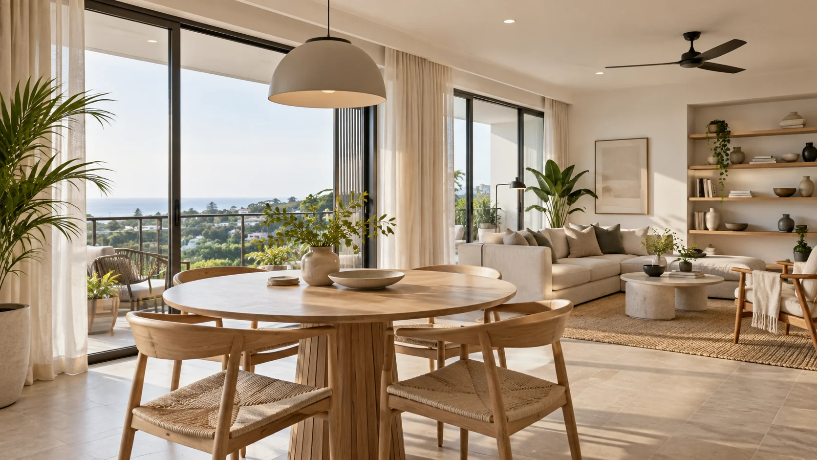 Family apartment with connected dining and living spaces