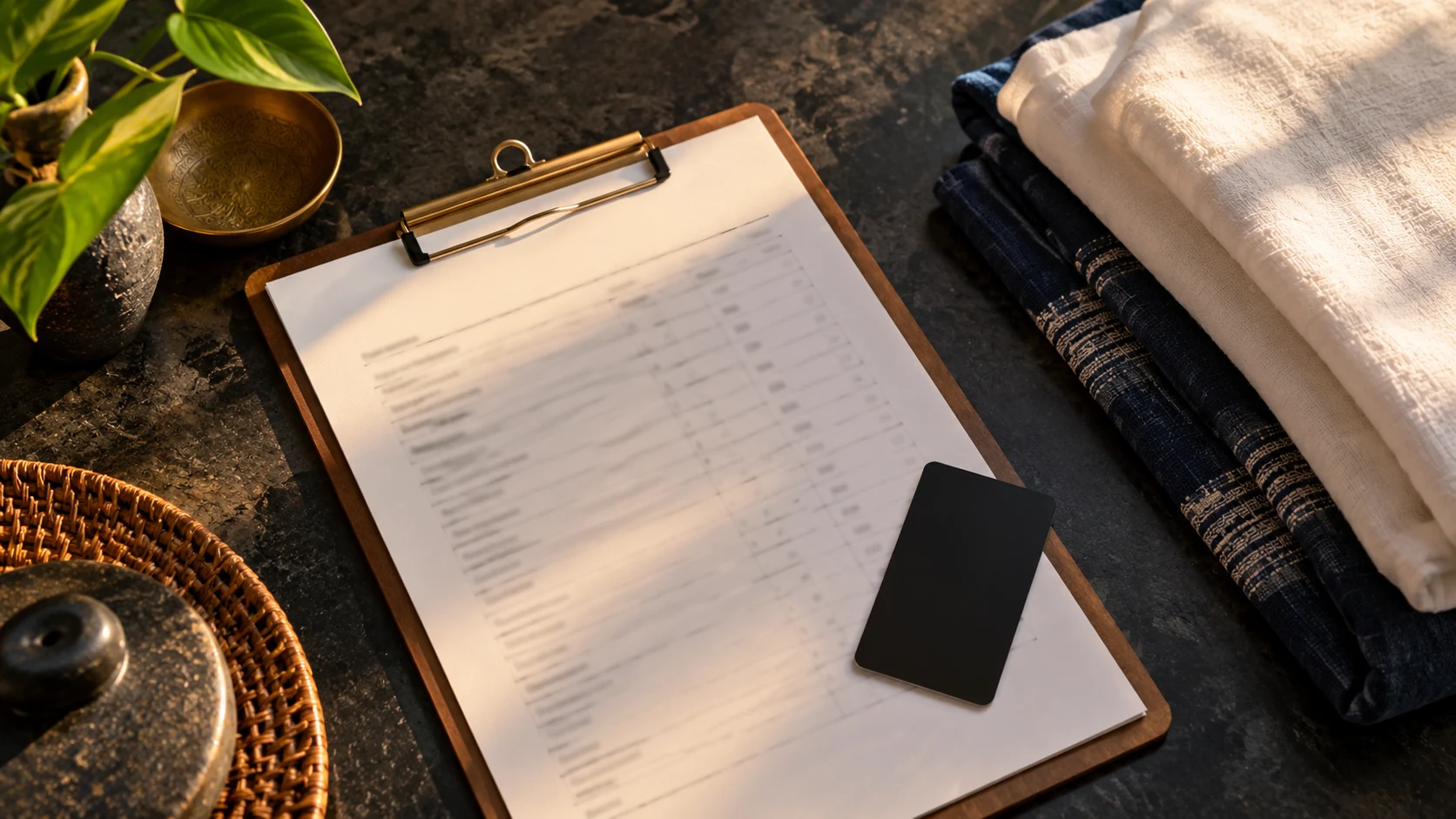 An apartment inventory checklist with linen and a digital access card