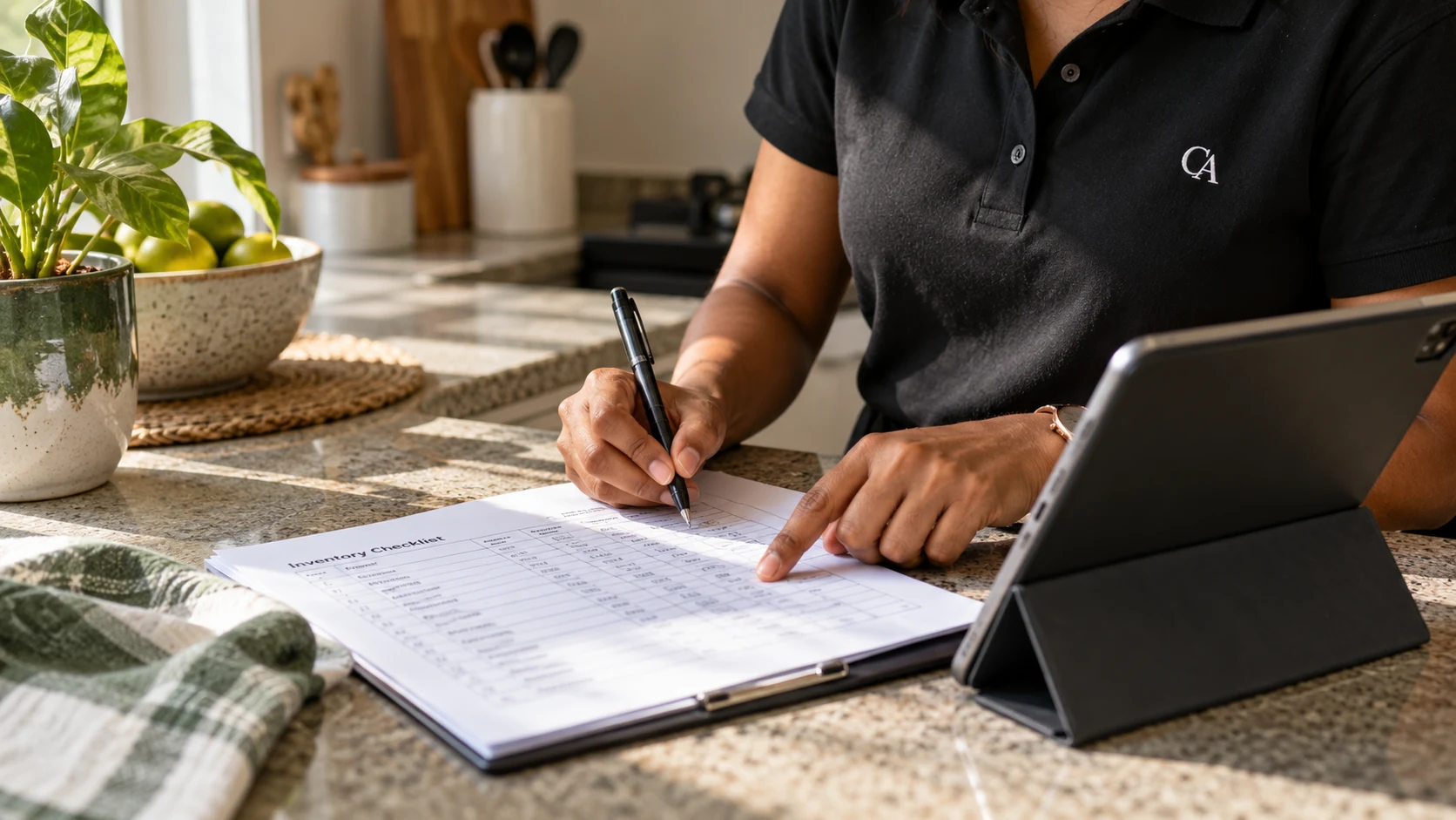 A rental coordinator checking apartment inventory details